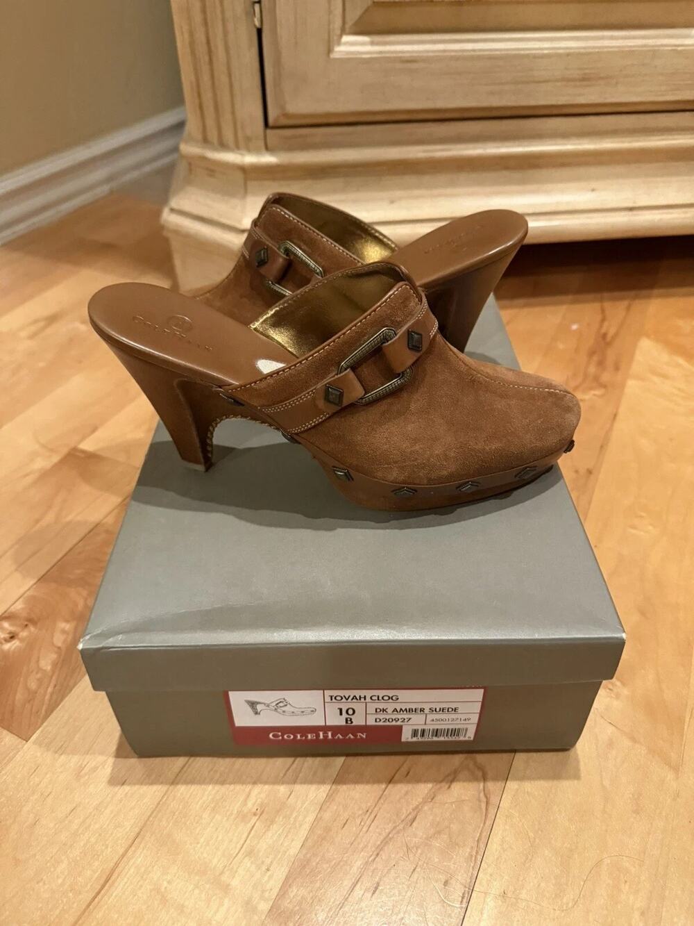 Cole Haan Tova Studded Suede Heeled Mules Clogs D20927 Women's Sz 10